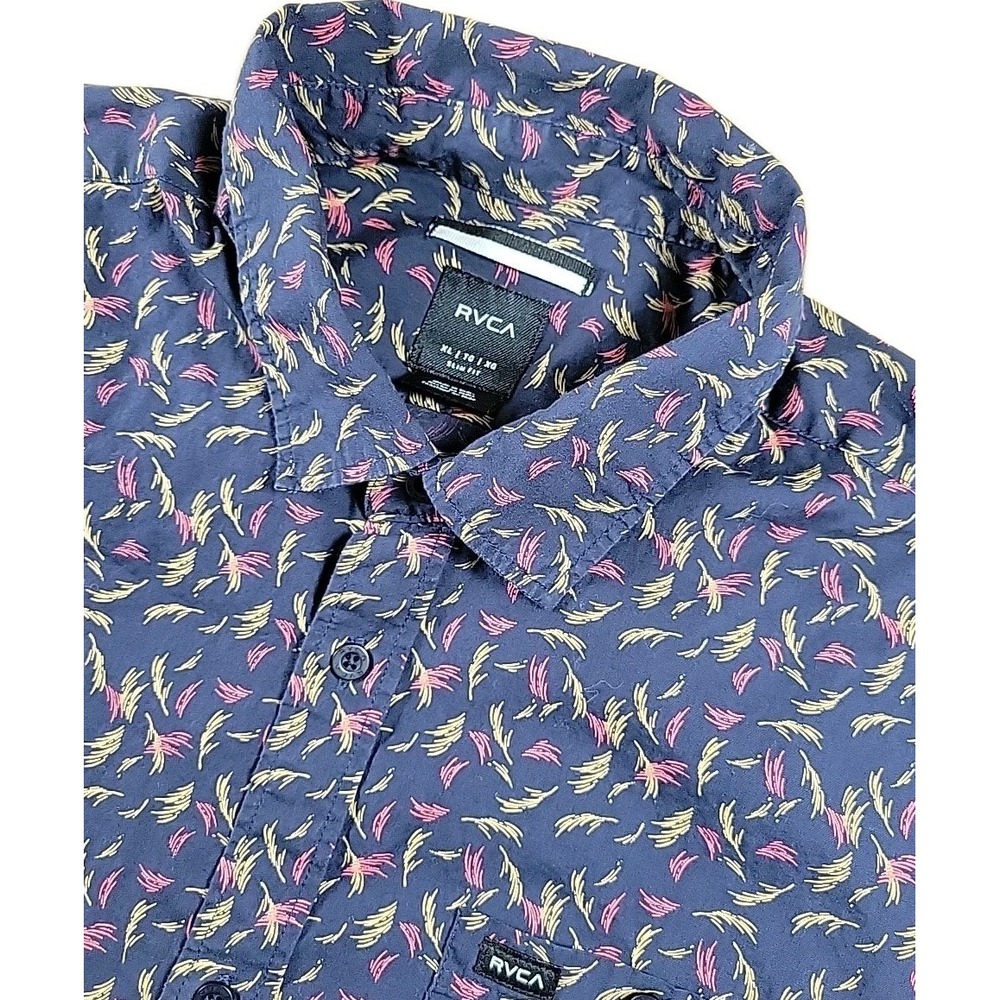 RVCA Button Up Dress Shirt Slim Fit BLACK Long Sleeve AOP XL‎ MEN
